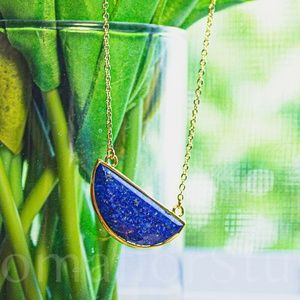 Lapis Lazuli & 14k Gold-Plated Half-Moon Pendant N